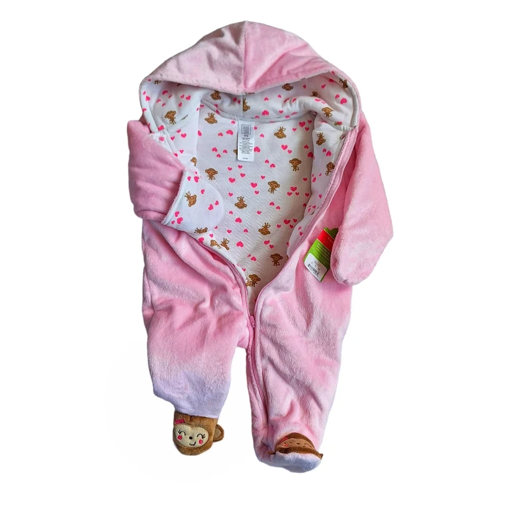 Carter's Just One You, Pink Monkey Soft Winter Jumpsuit, Size 6 Month - Picture 3 of 7
